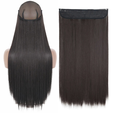 Synthetic No Clip Wave Hair Extensions straight black brown