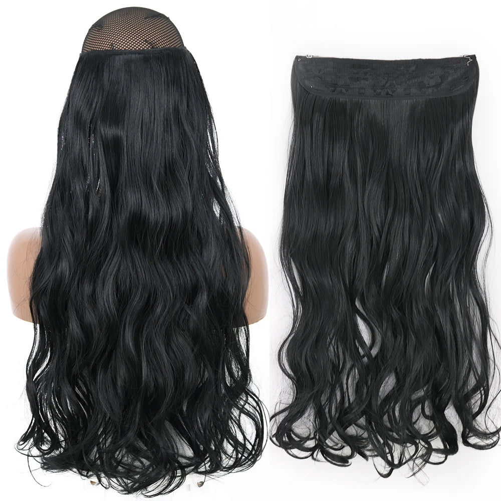Synthetic No Clip Wave Hair Extensions curl black