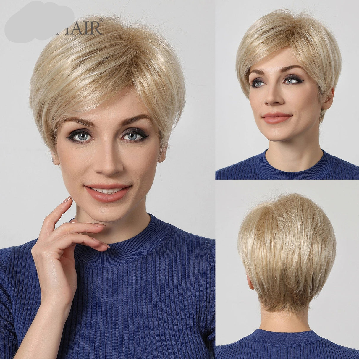 Blonde Synthetic Short Pixie Cut Bang Bob Layered Straight Wigs