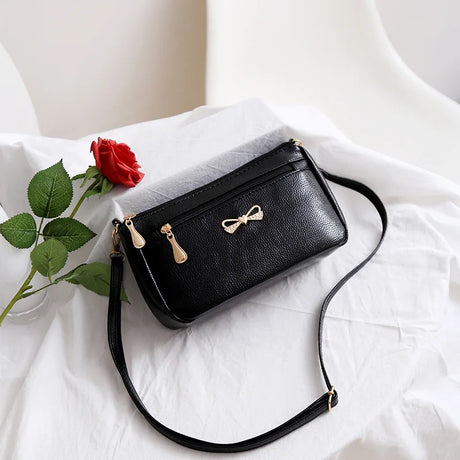black Synthetic Leather Handbag