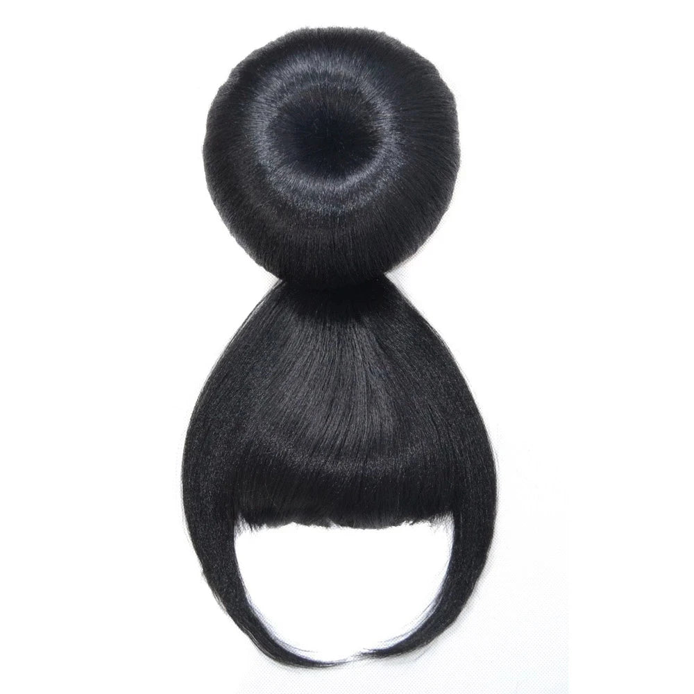Synthetic Spherical Updos Chignon With Bangs Clip In Hair