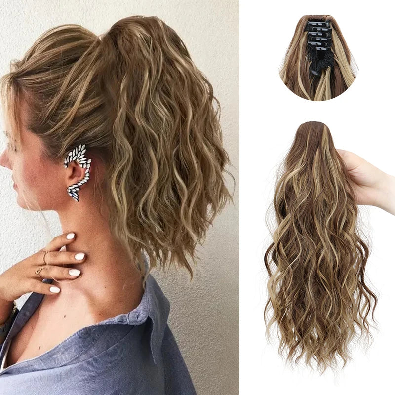 Blonde Synthetic Water Wave Curly Claw Clip-in Ponytail Hair Extension