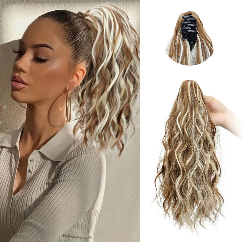 Brown Synthetic Water Wave Curly Claw Clip-in Ponytail Hair Extension