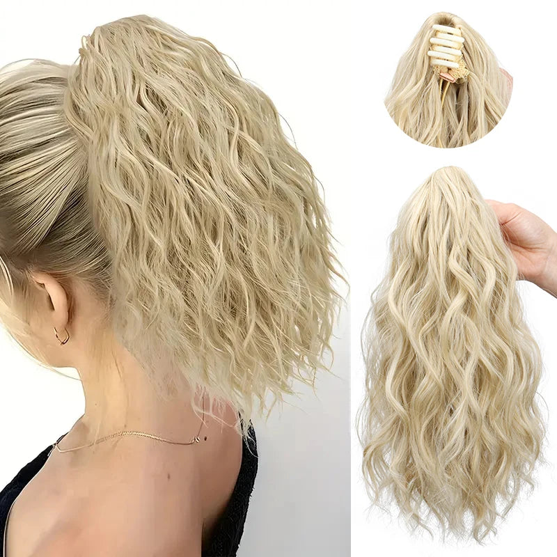 Blonde Synthetic Water Wave Curly Claw Clip-in Ponytail Hair Extension