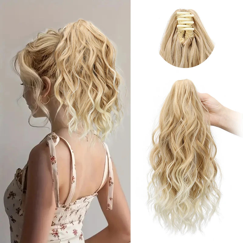 Blonde Synthetic Water Wave Curly Claw Clip-in Ponytail Hair Extension