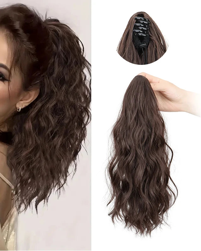 Brown Synthetic Water Wave Curly Claw Clip-in Ponytail Hair Extension