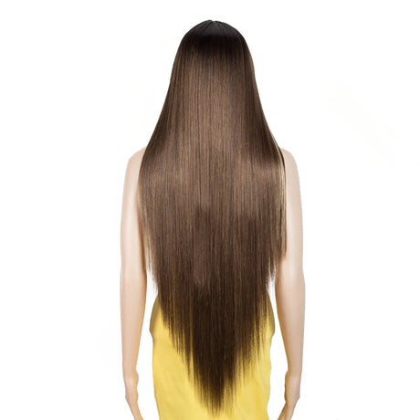 Synthetic Wig With Bangs Ombre brown back