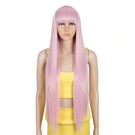 Synthetic Wig With Bangs Ombre pink