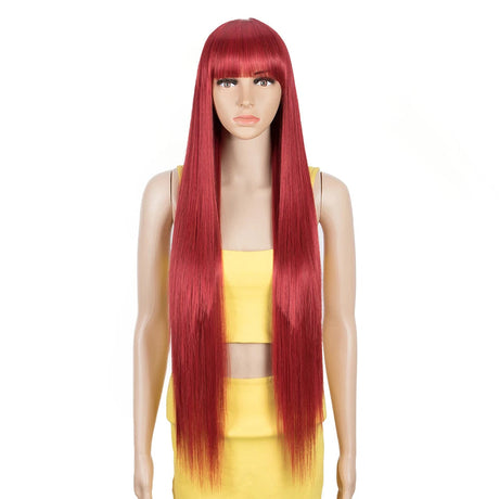 Synthetic Wig With Bangs Ombre red