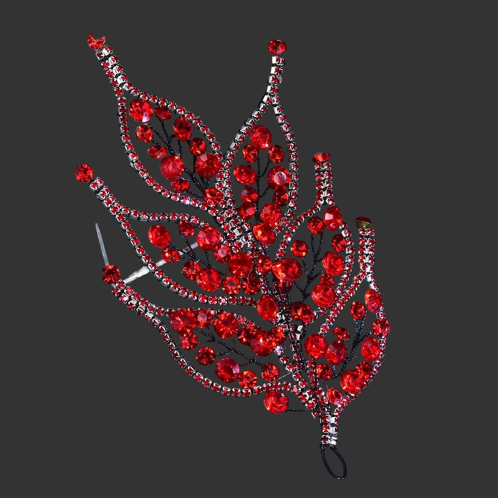 Red Tiara Bling Rhinestones Leaf Shape Hair Pieces Accessories