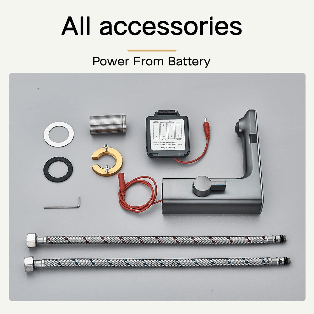 Smart touchless sensor basin faucet with digital display for hot and cold water control