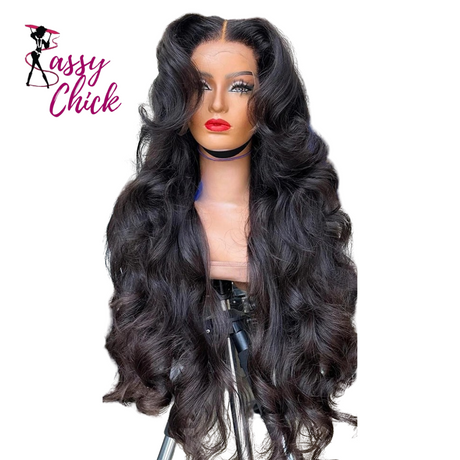 Transparent Body Wave 5x5 Closure Brazilian Remy Human Hair Wigs black Sassy Chick Logo