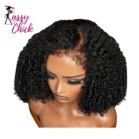 Transparent Short Bob Kinky Curly Human Hair Wig Natural Hairline sassy chick  logo