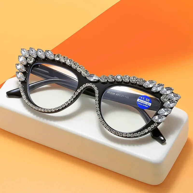 Trendy Diamond Inlaid Presbyopia Cat Eye Eyewear