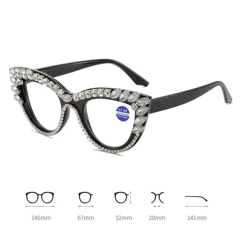 Black Trendy Diamond Inlaid Presbyopia Cat Eye Eyewear
