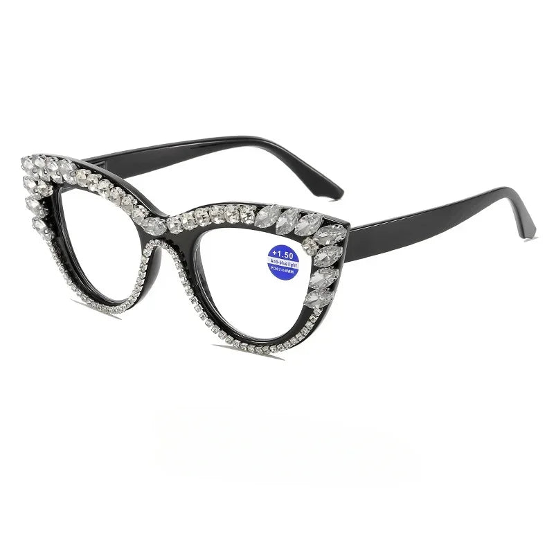 Black Trendy Diamond Inlaid Presbyopia Cat Eye Eyewear