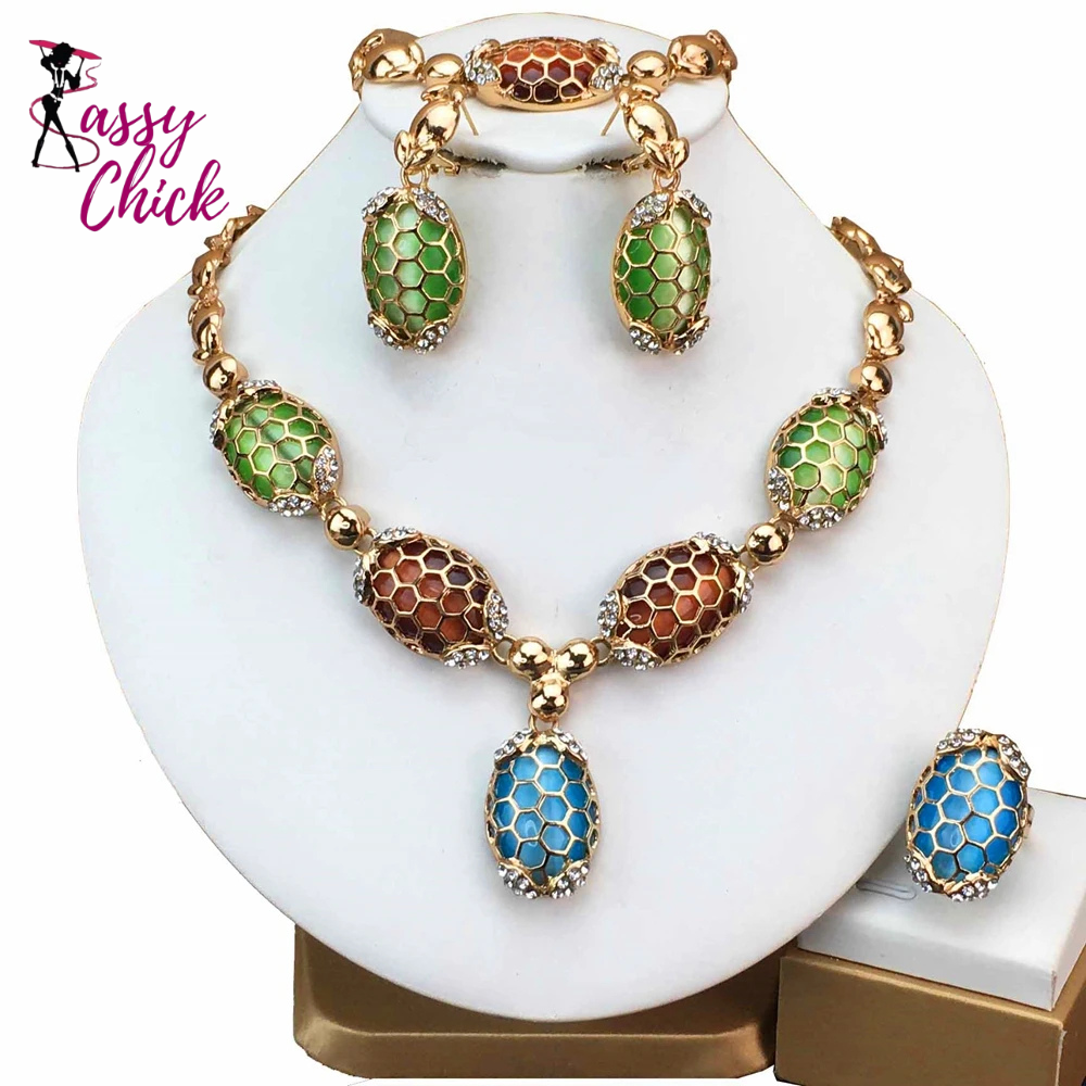 Trendy Gold-Plated Beads Women Jewelry Set Sassy Chick Logo
