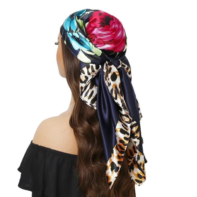 Red Trendy Leopard Silk 90cm Chain Colored Square Scarf