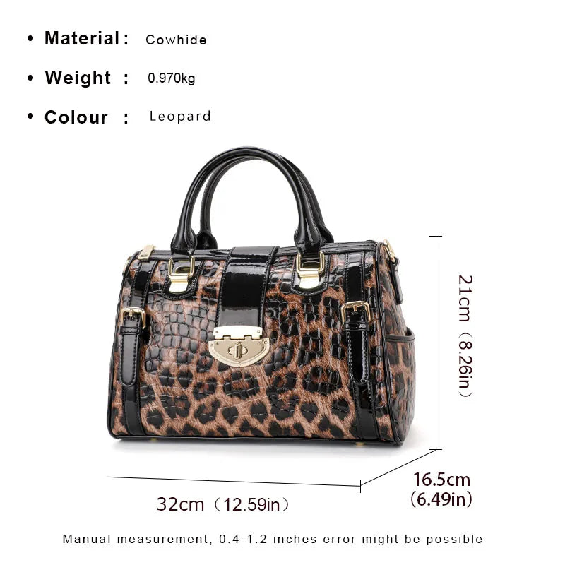 Trendy Leopard Woman Handbag material and size