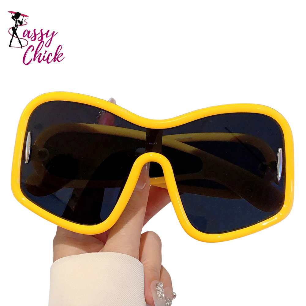 Trendy Oversize Square Designer Women's Shades Sassy Chick Logo