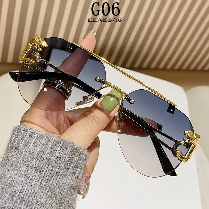 Trendy Rimless Women Sunglasses blue