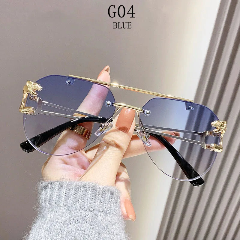 Trendy Rimless Women Sunglasses blue