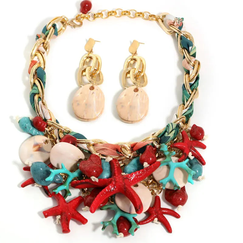 Red Trendy Statement Starfish Party Jewelry