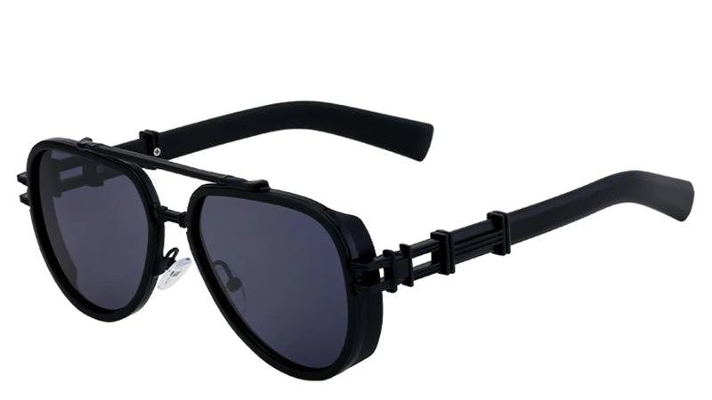 Black Trendy Steampunk Double Beam Oval Sunglasses