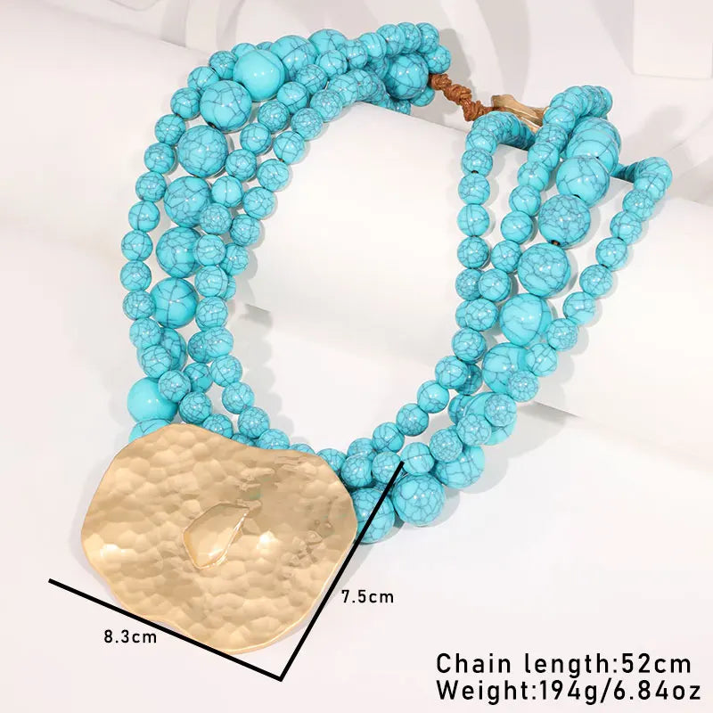 Size of Trendy Vintage with Geometry Pendant Beads Necklace
