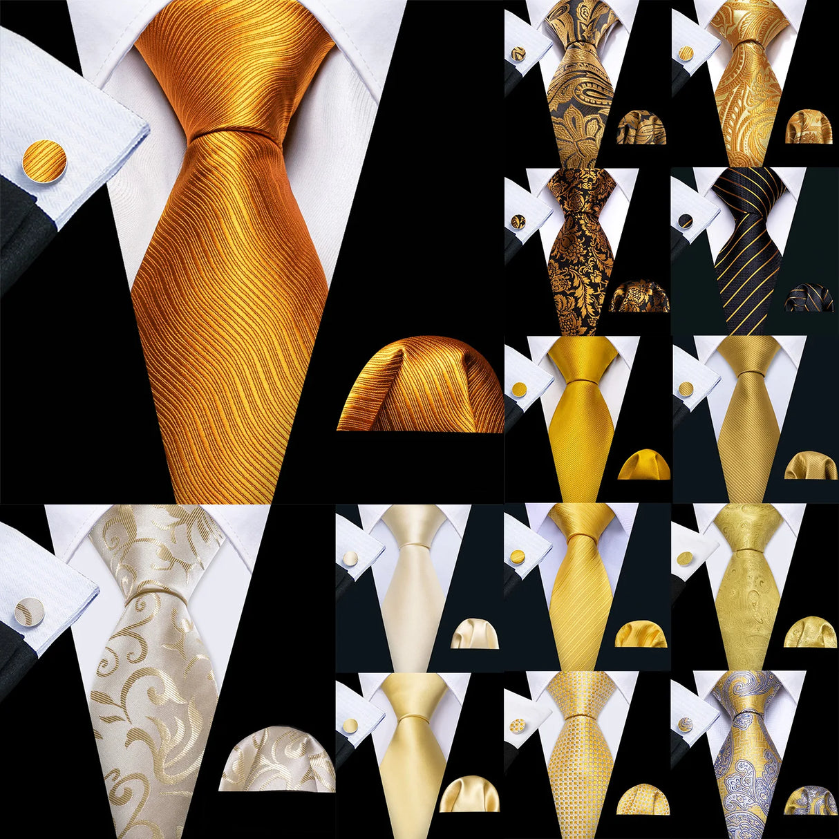 Collection of Tulip Silk Men Cufflink Jacquard Necktie Set