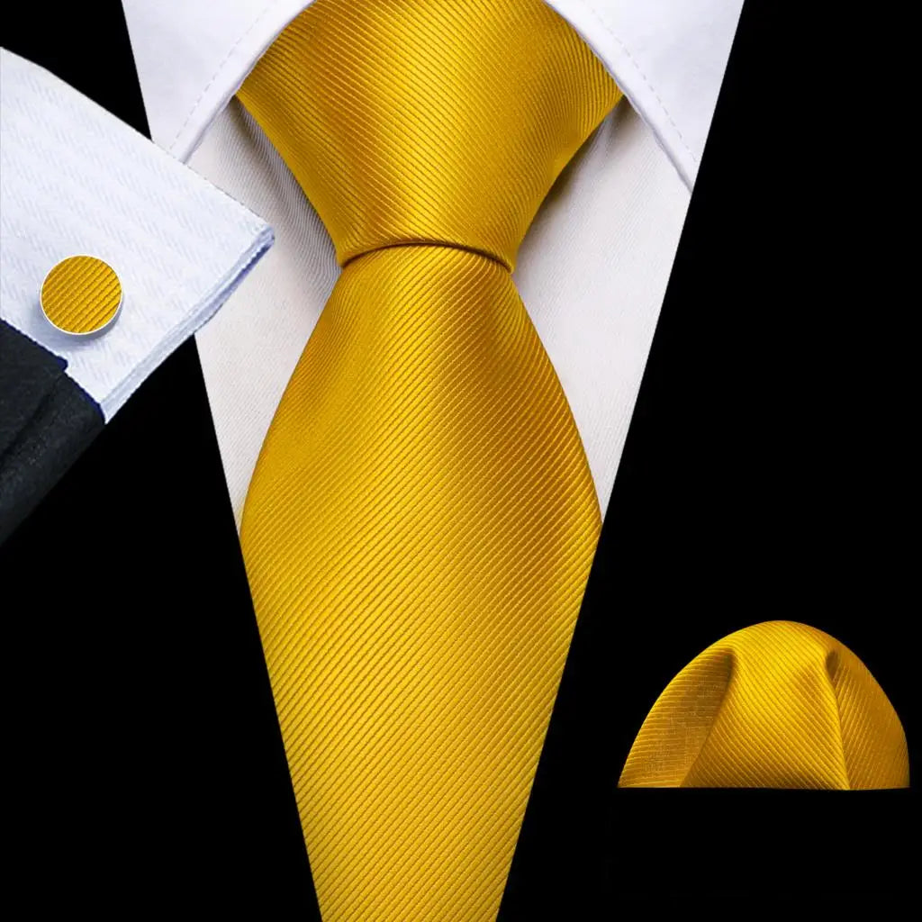 Gold Tulip Silk Men Cufflink Jacquard Necktie Set