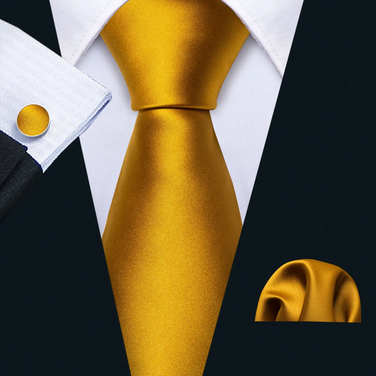 gold Tulip Silk Men Cufflink Jacquard Necktie Set