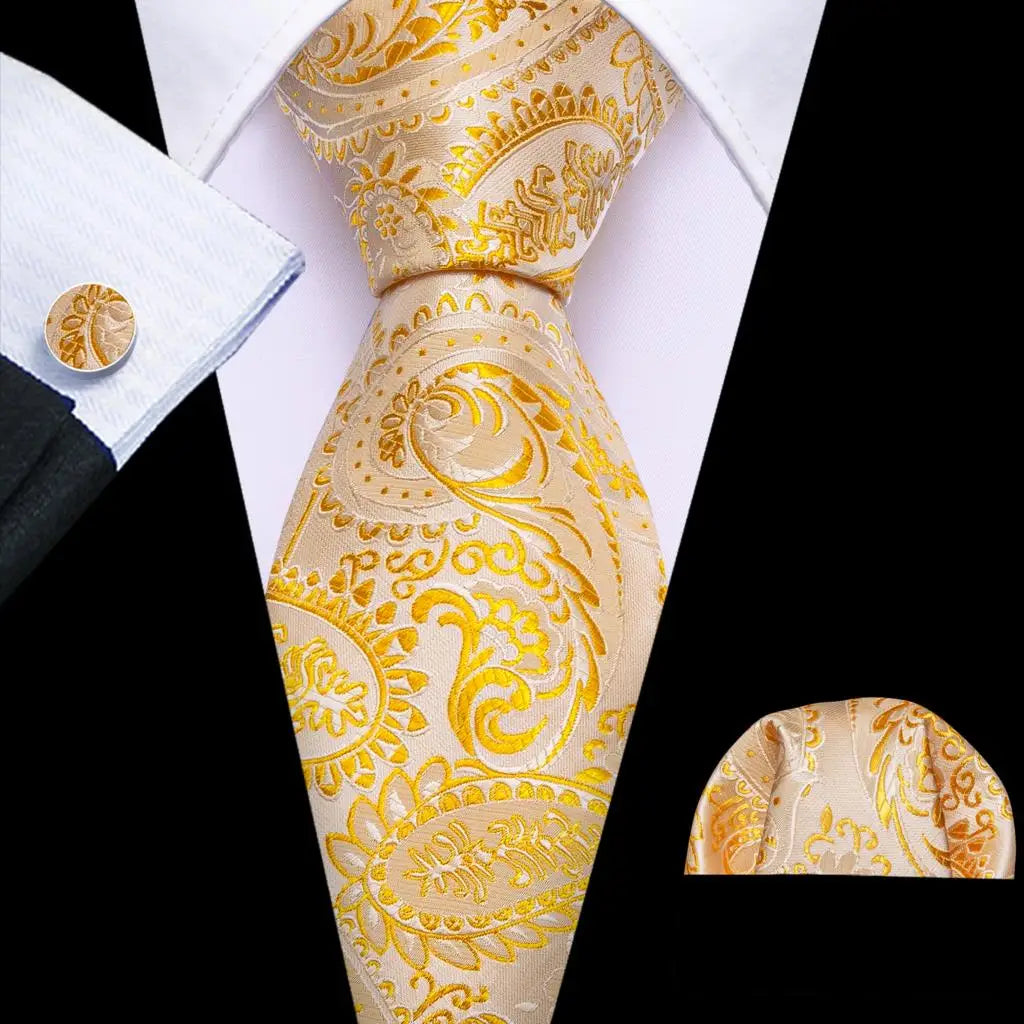 Tulip Silk Men Cufflink Jacquard Necktie Set