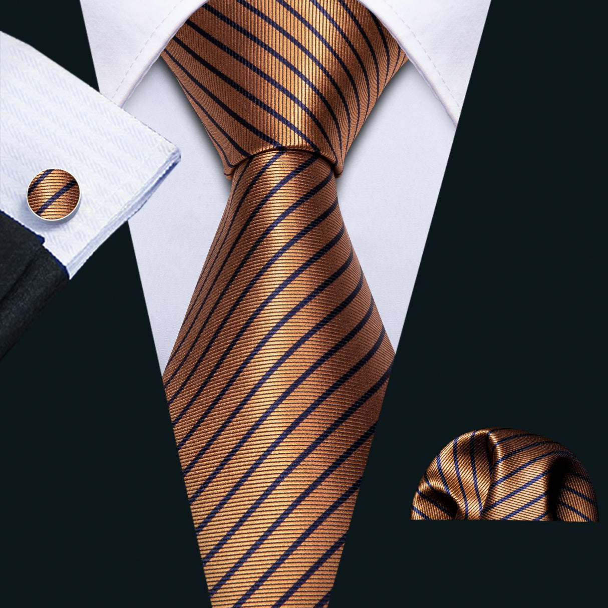Bronze Tulip Silk Men Cufflink Jacquard Necktie Set