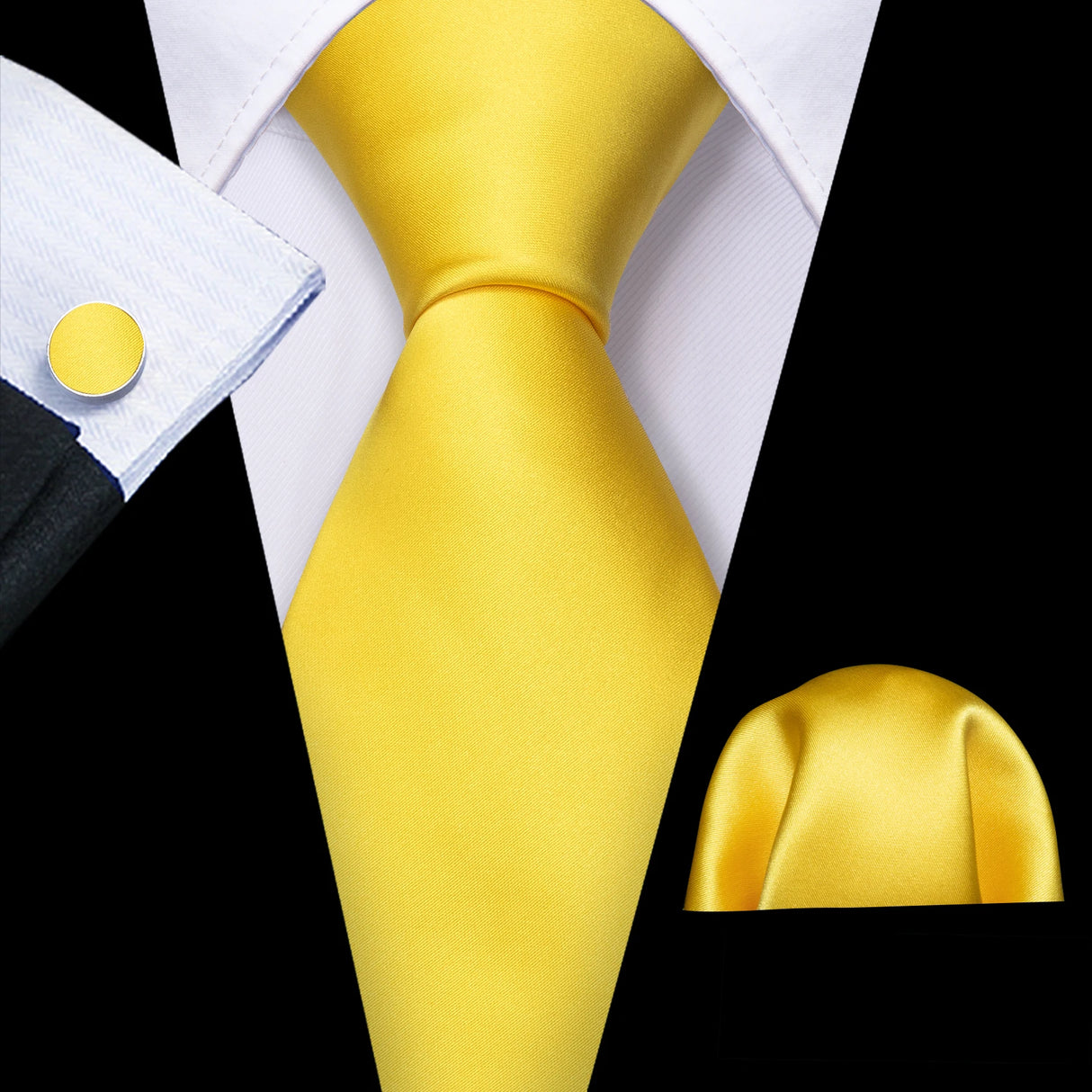 Yellow Tulip Silk Men Cufflink Jacquard Necktie Set