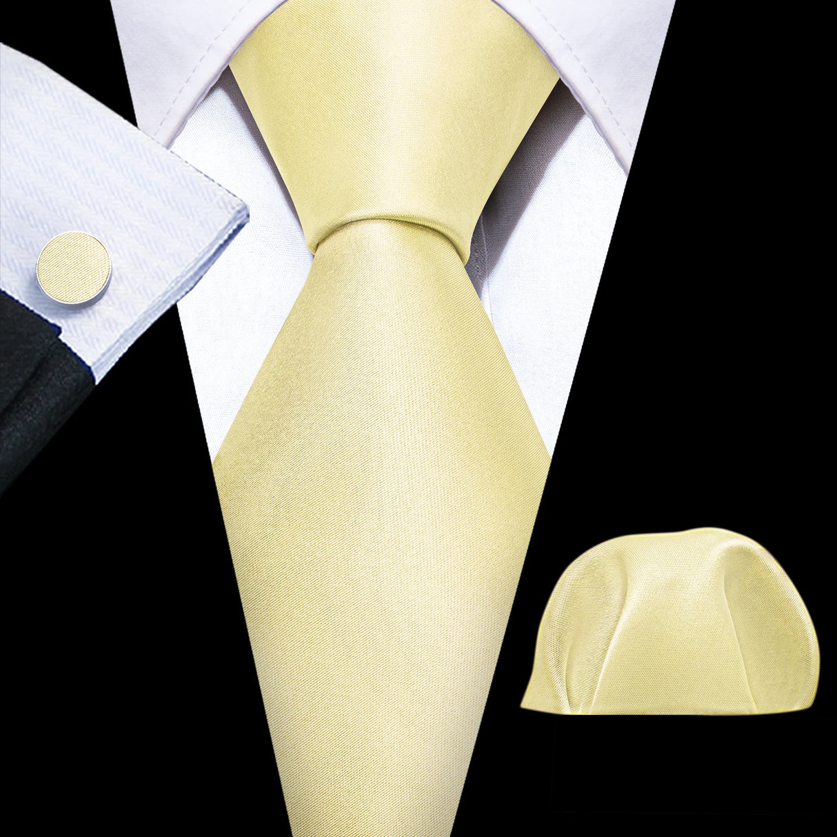 Beige Tulip Silk Men Cufflink Jacquard Necktie Set
