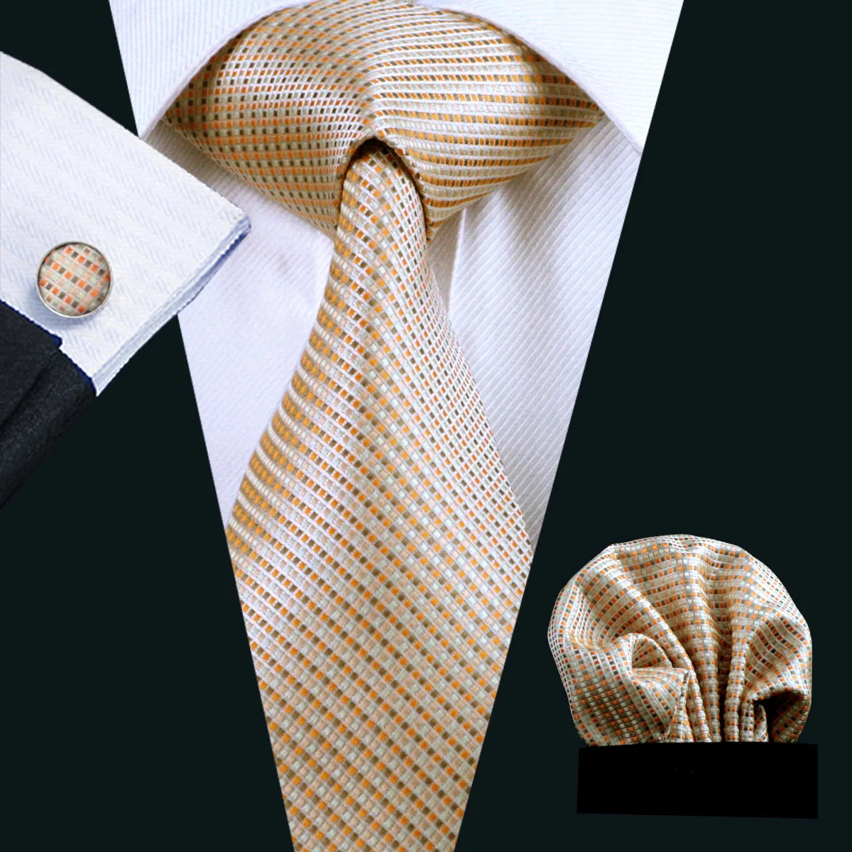 Tulip Silk Men Cufflink Jacquard Necktie Set