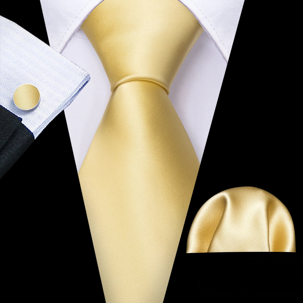 beige Tulip Silk Men Cufflink Jacquard Necktie Set