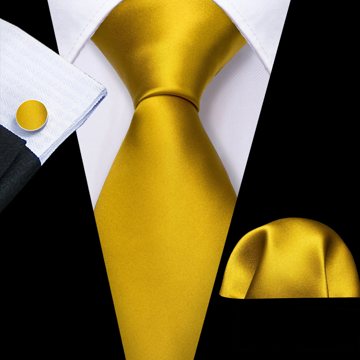 gold Tulip Silk Men Cufflink Jacquard Necktie Set