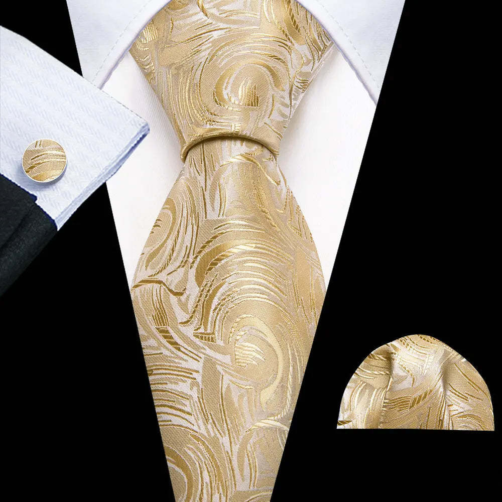 brown Tulip Silk Men Cufflink Jacquard Necktie Set