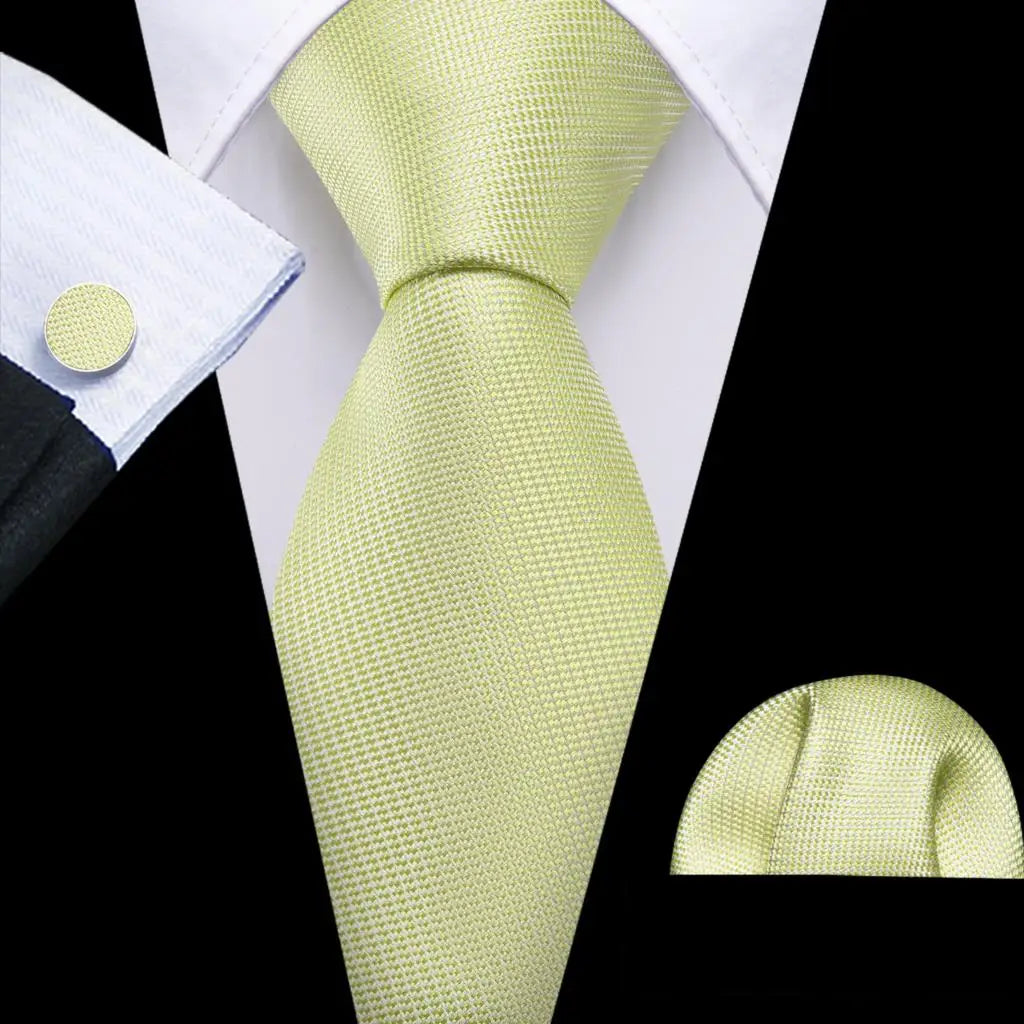 Yellow Tulip Silk Men Cufflink Jacquard Necktie Set