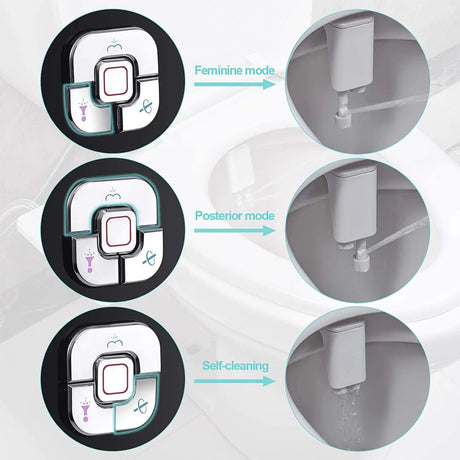 Ultra-thin non-electric bidet toilet seat attachment with dual nozzles for front and rear wash