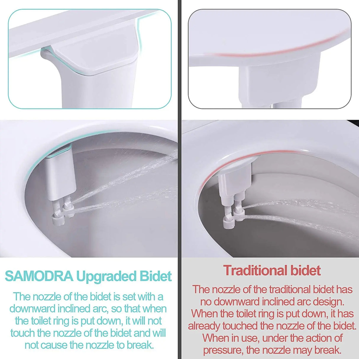 Ultra-thin non-electric bidet toilet seat attachment with dual nozzles for front and rear wash