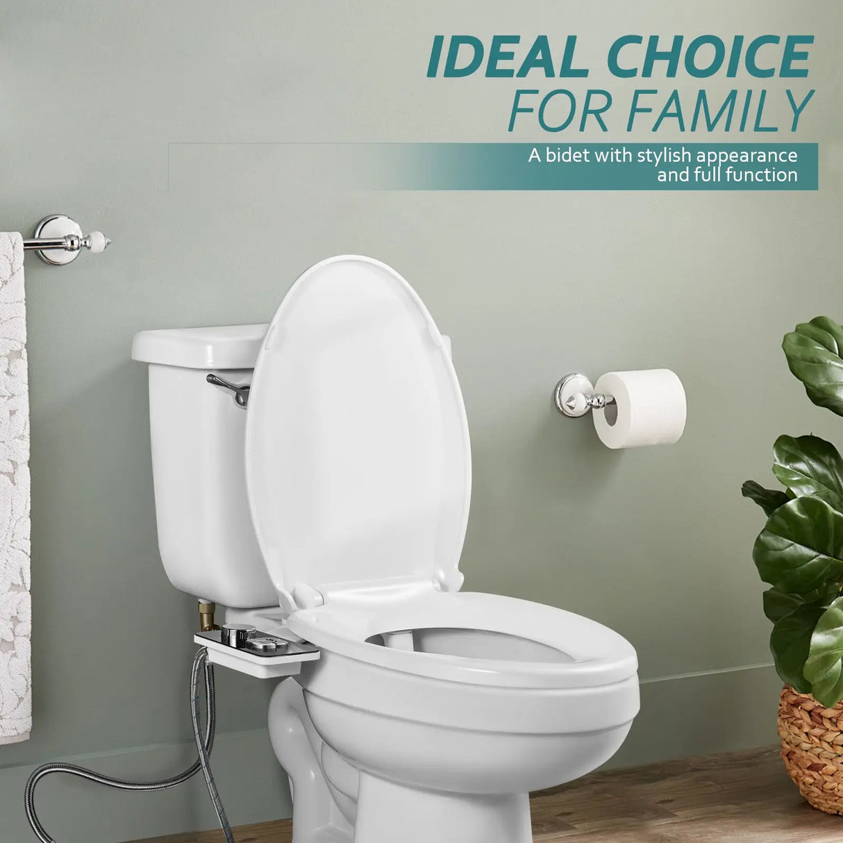 Ultra-thin non-electric bidet toilet seat attachment with dual nozzles for front and rear wash