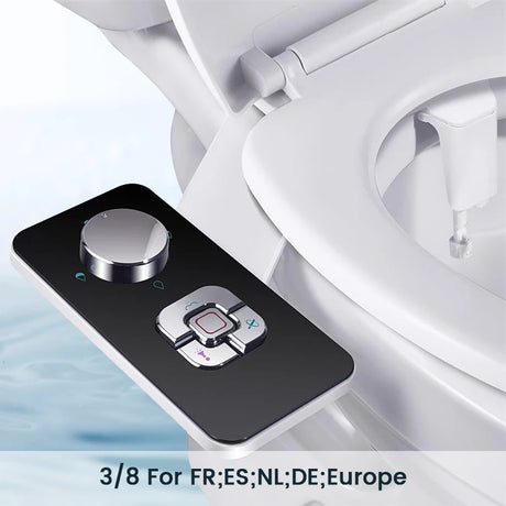 Ultra-thin non-electric bidet toilet seat attachment with dual nozzles for front and rear wash