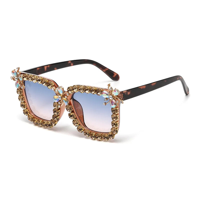 Leopard Unique Large Diamond Luxury Rhinestone Sunglasses
