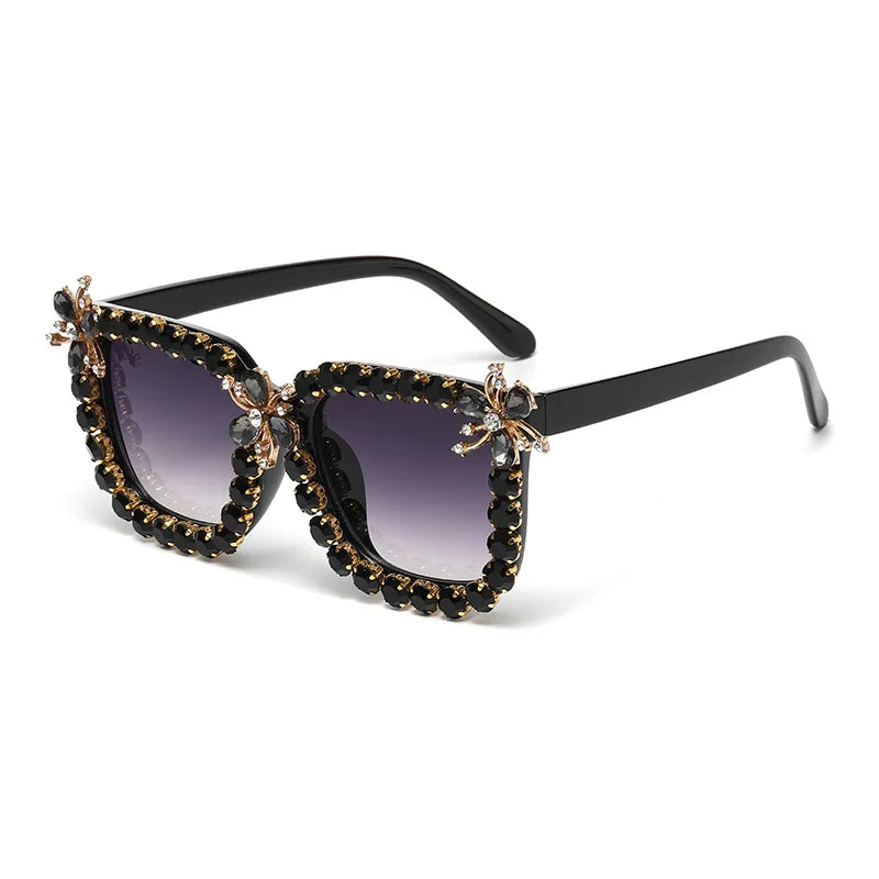 Black Unique Large Diamond Luxury Rhinestone Sunglasses
