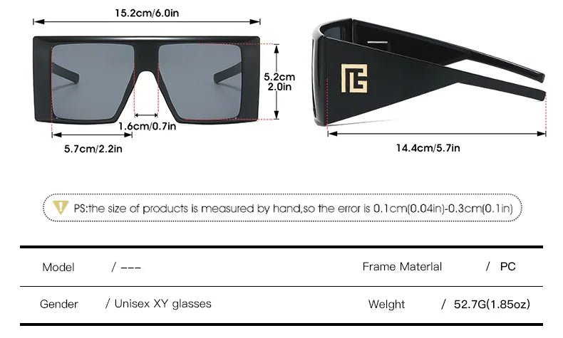 Size of Unique Oversized Square Ladies Sunglasses