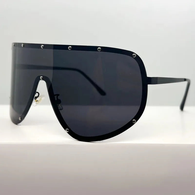 Black Unisex Rivet Oversized Frameless UV400 Sunglasses