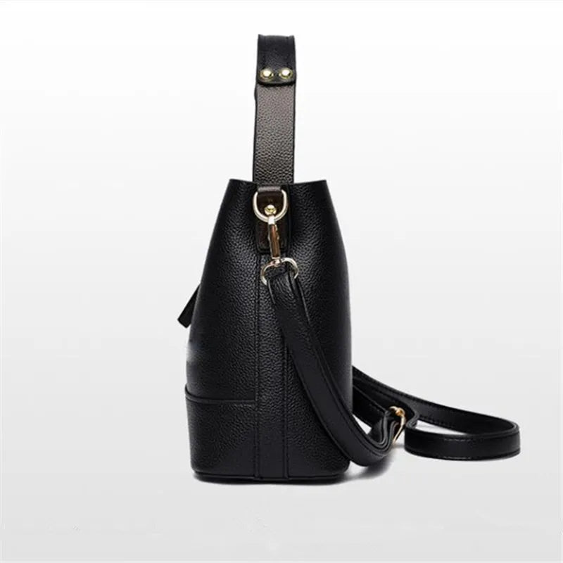 Versatile Leather Bucket Tote Bag